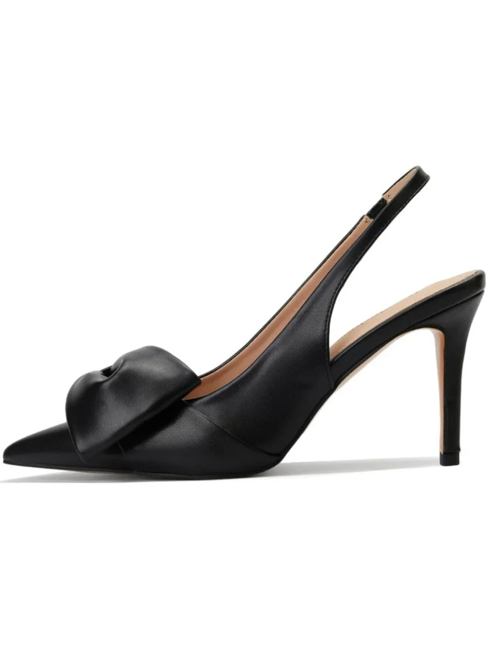 Women's Pu Black Slingback Heels with Bow Pointed Toe Pumps Dress Shoes